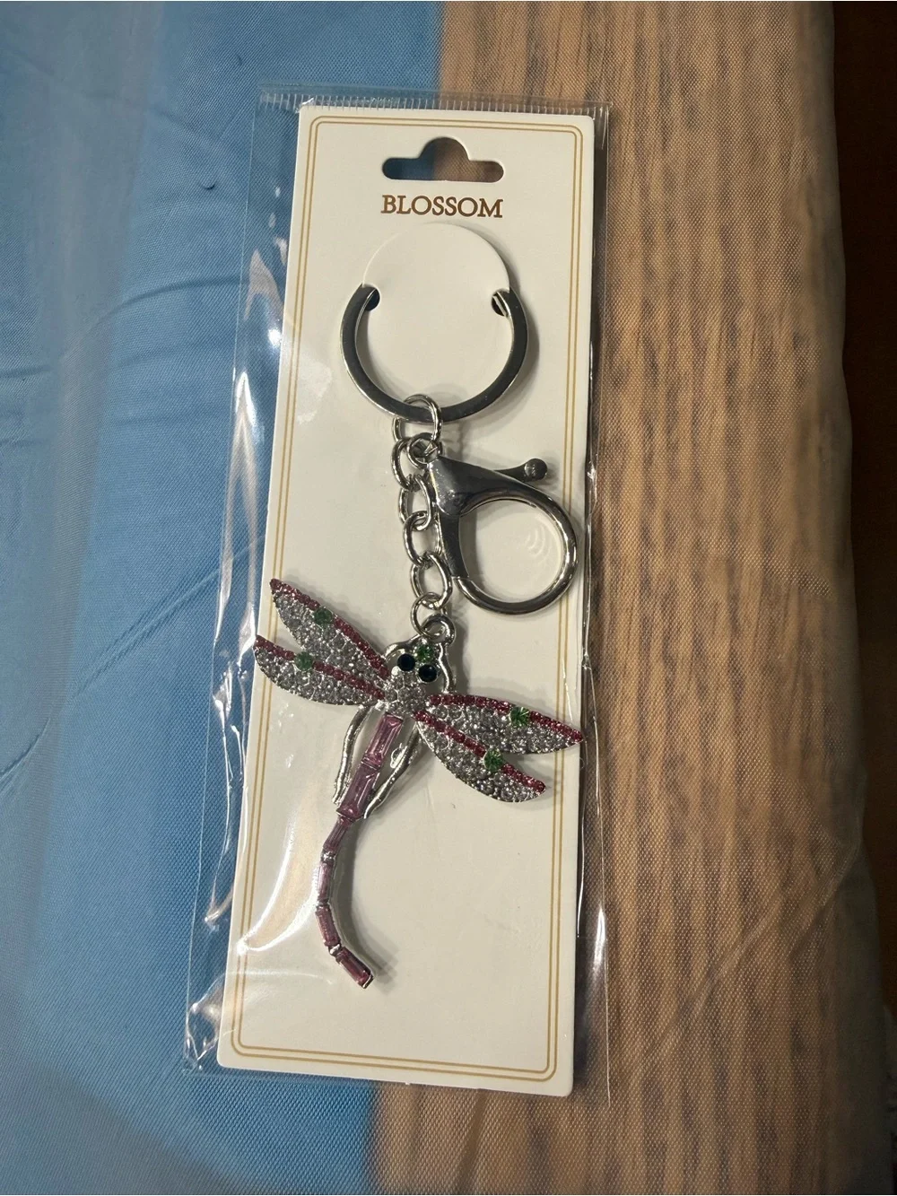 Silver Dragonfly Crystal Keychain Charm - Women's Key Accessory more colors